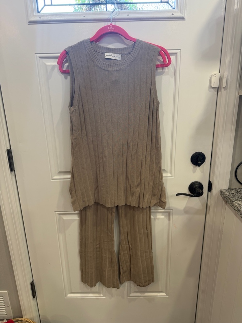 Petal & Pup Ribbed Sleeveless Top and Wide-Leg Pant Set — Taupe